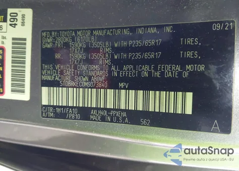 2021 Toyota Sienna Le z USA, uszkodzony, nr VIN 5TDBRKEC0MS073840